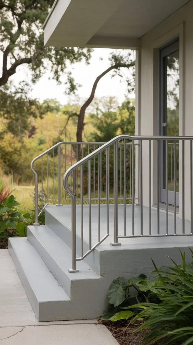 Stylish Front Porch Stairs with Sleek Railing