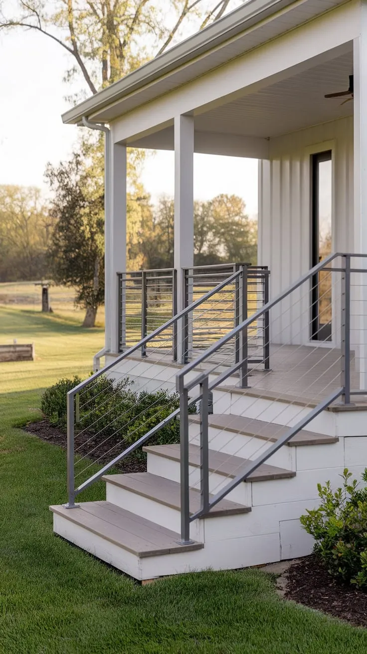 Chic Front Porch Stairs of a Modern Farmhouse