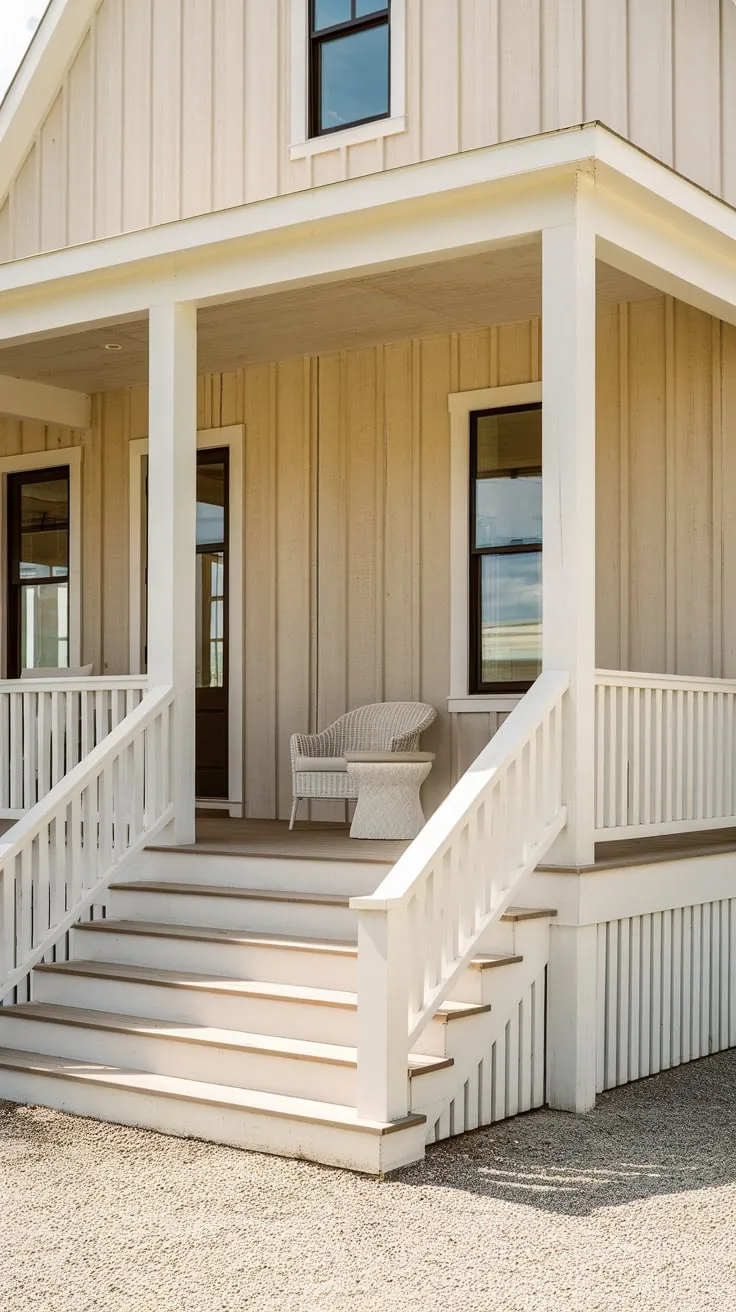 Charming Front Porch Stairs of a Modern Farmhouse