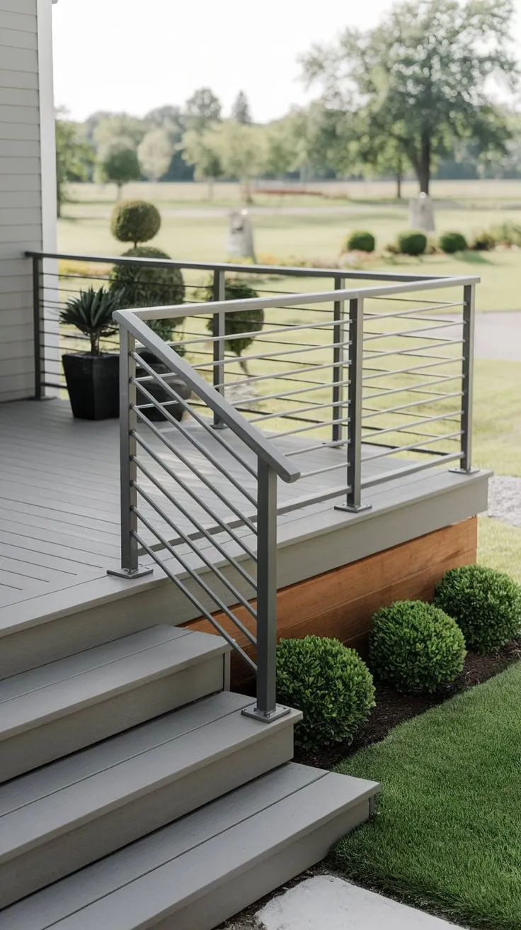 Elevated Porch Charm with Lush Greenery and Sleek Design
