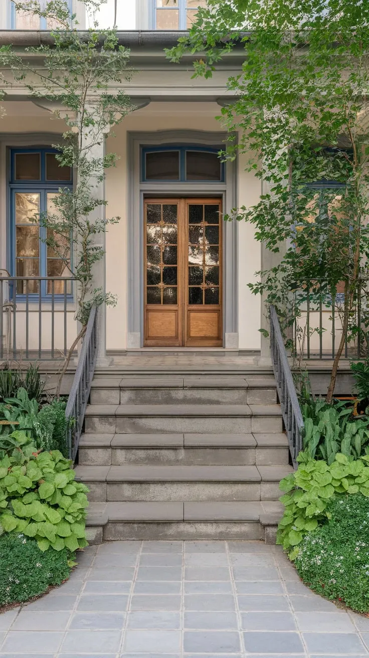 Lush Greenery Frames a Cozy Stone Entrance