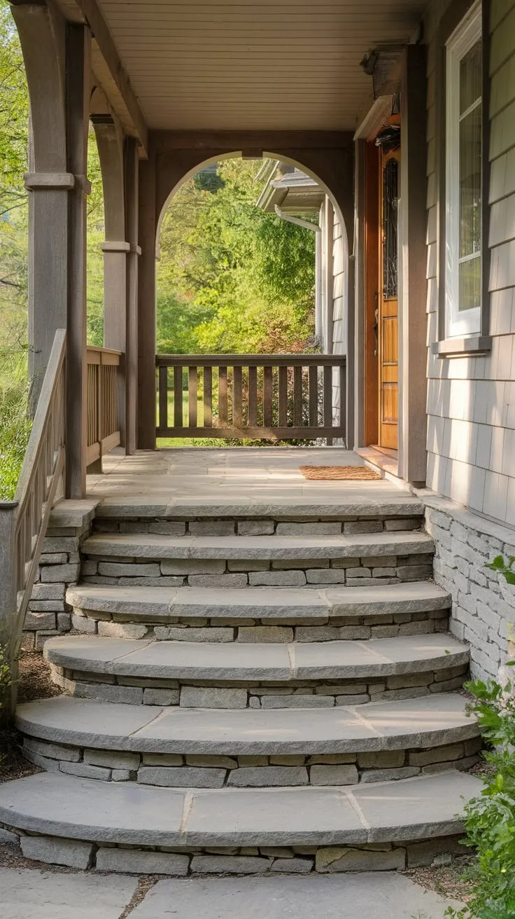 Serene Stone Steps Leading to a Cozy Front Door