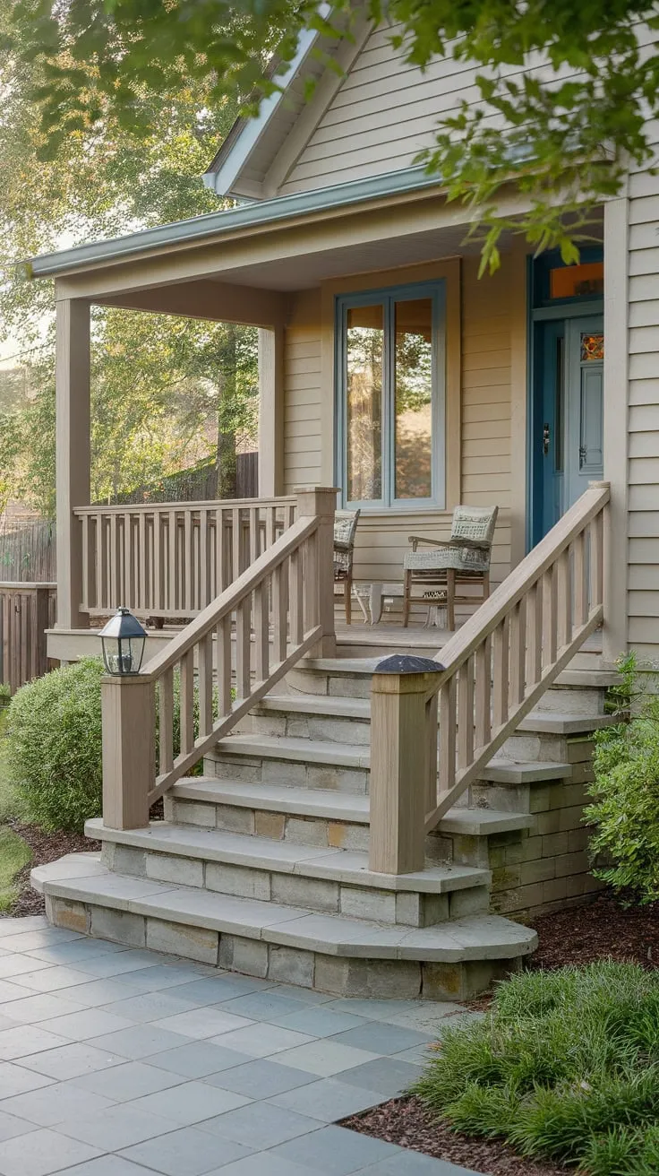 Charming Stone Steps to a Cozy Front Porch