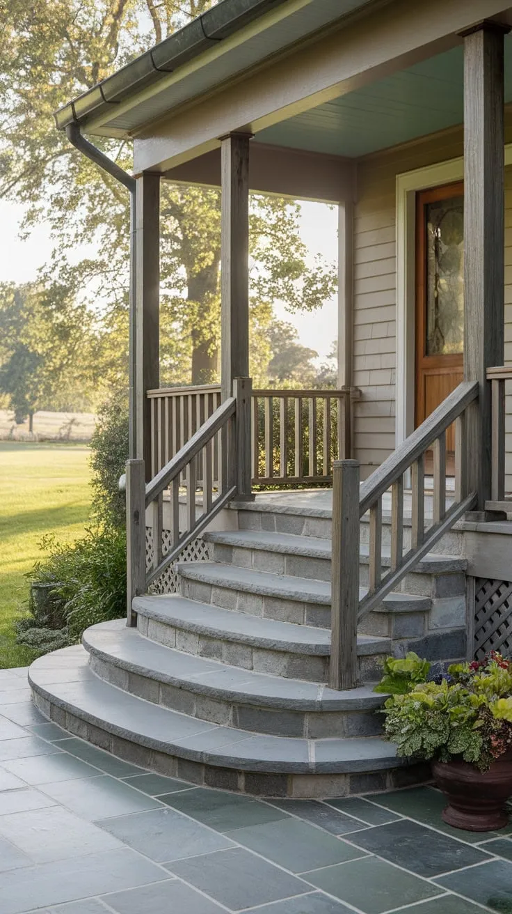 Charming Stone Steps to a Welcoming Front Porch