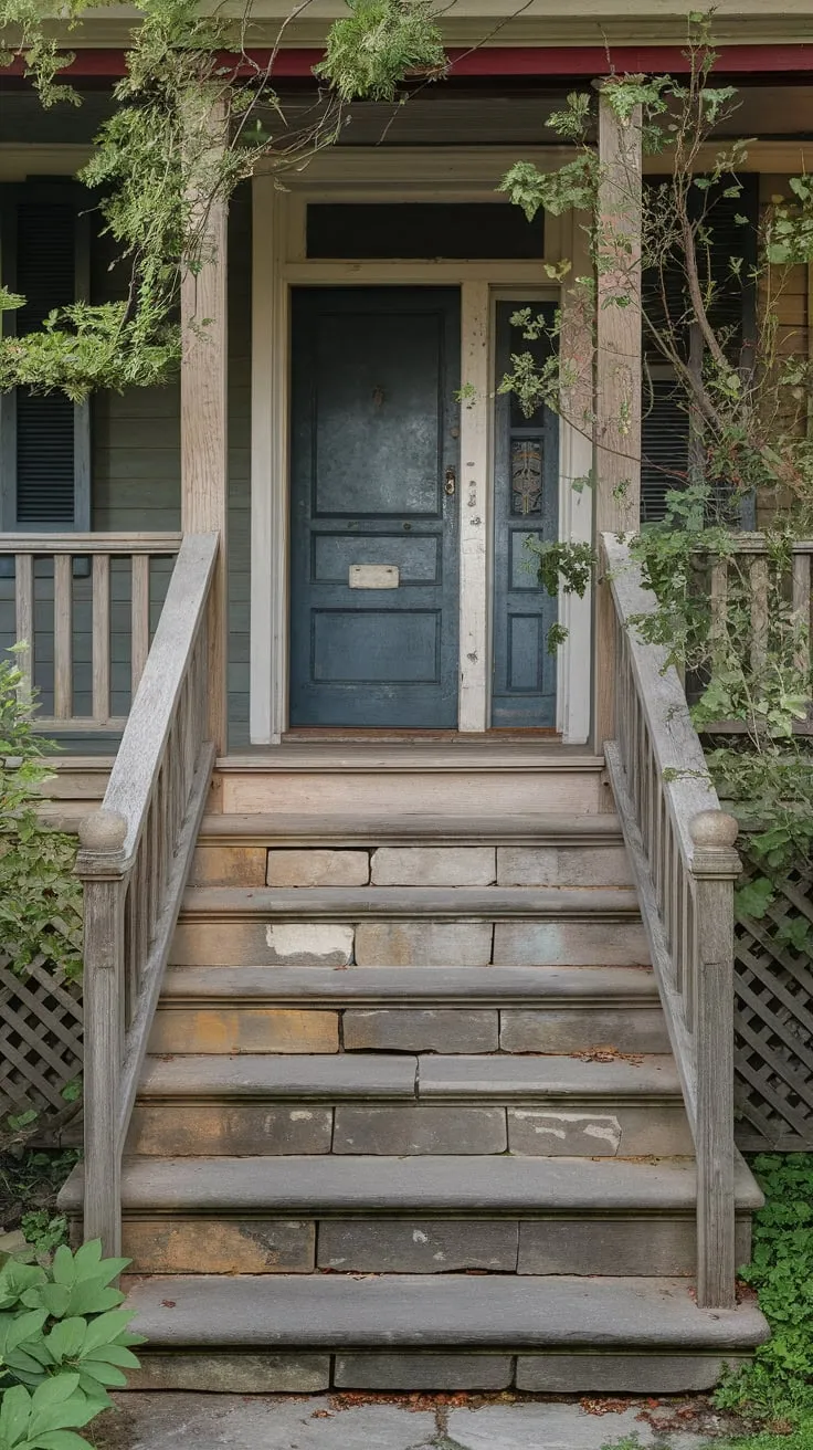Worn Stone Steps Lead to a Cozy Blue Door