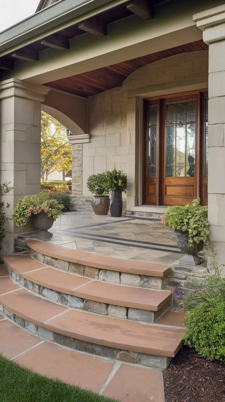 Charming Stone Steps to a Welcoming Front Porch