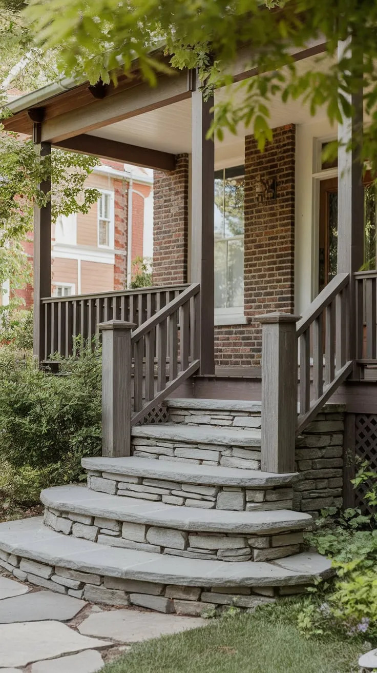 Charming Stone Steps to a Welcoming Front Porch
