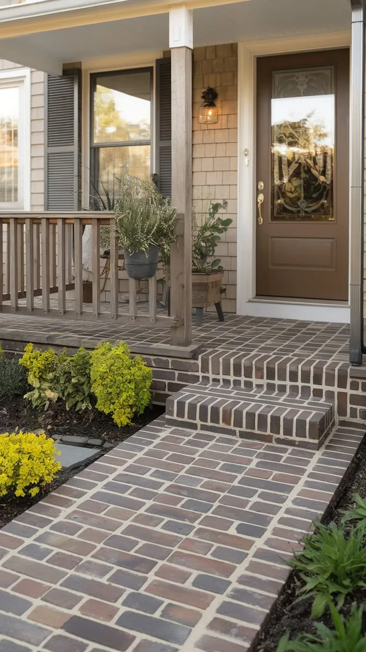 Inviting Brick Paver Walkway to a Cozy Front Porch