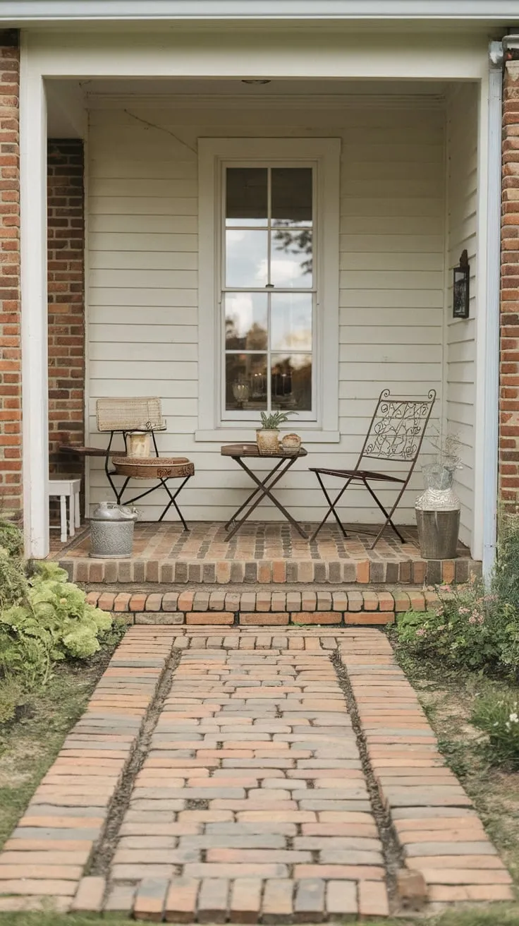 Rustic Elegance of a Paver-Floored Porch