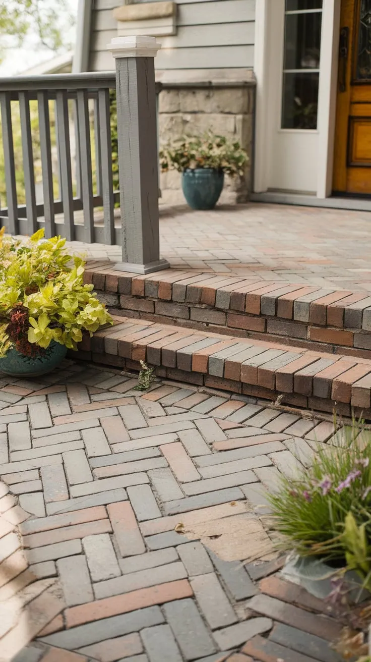 Weathered Brick Pavers Transform a Cozy Front Entry