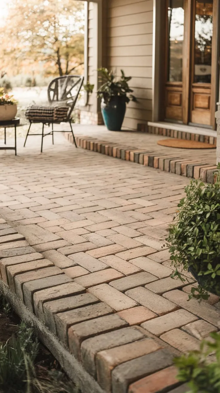 Charming Rustic Front Porch with Brick Pavers