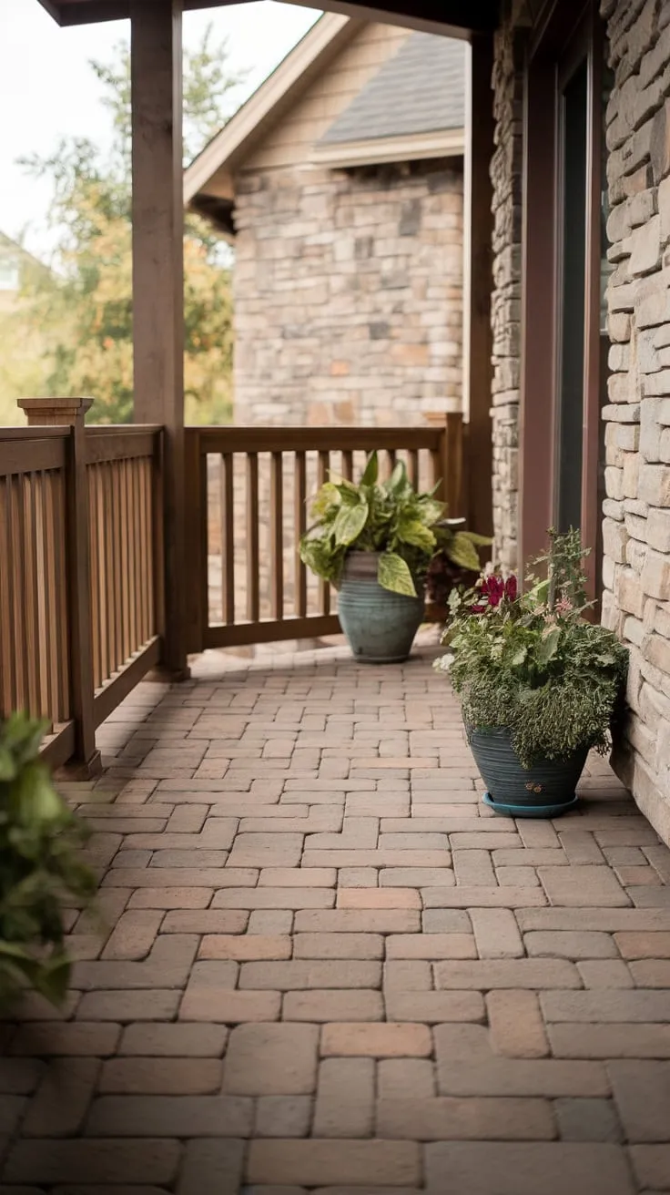 Charming Rustic Front Porch with Brick Pavers