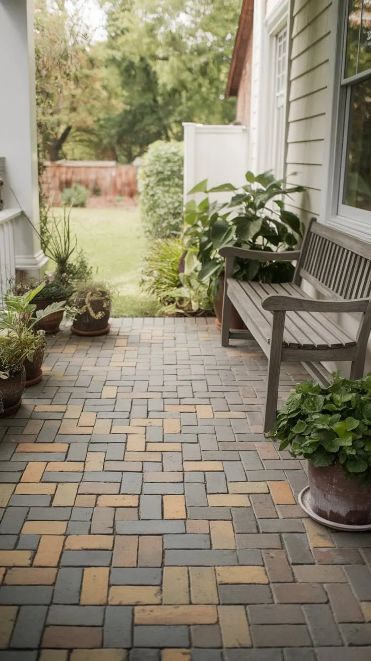 Charming Brick-Tiled Front Porch Oasis