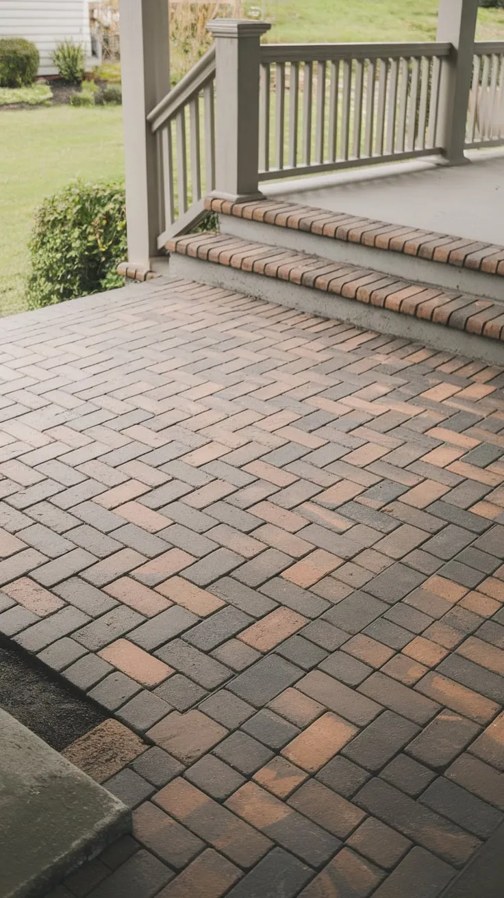 Charming Front Porch with Stylish Brick Pavers