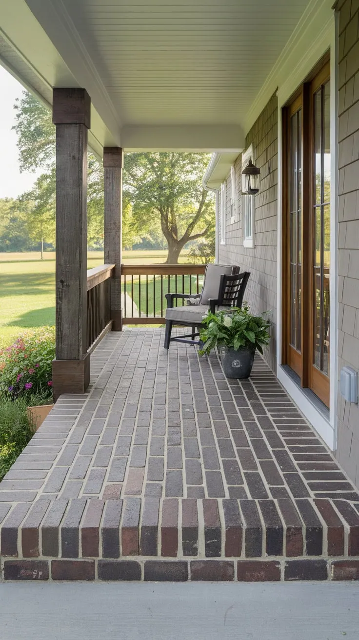 Charming Front Porch with Brick Paver Flooring