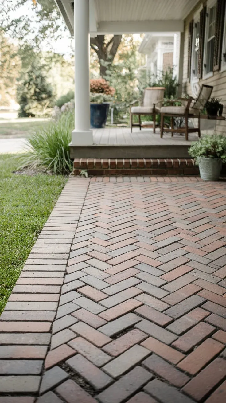 Charming Herringbone Front Porch Vibes