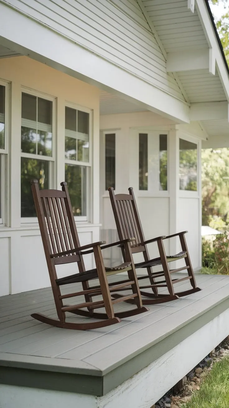 Serene Front Porch Oasis with Rocking Chairs