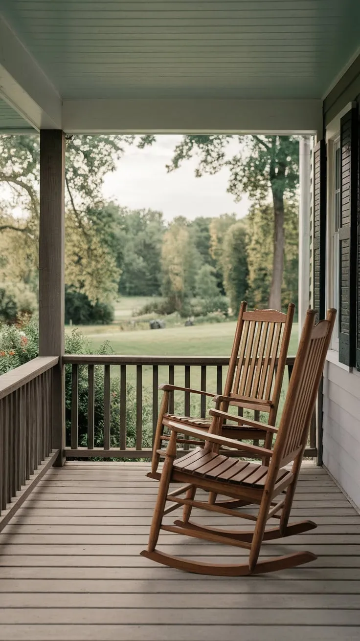 Charming Rocking Chairs on a Serene Front Porch