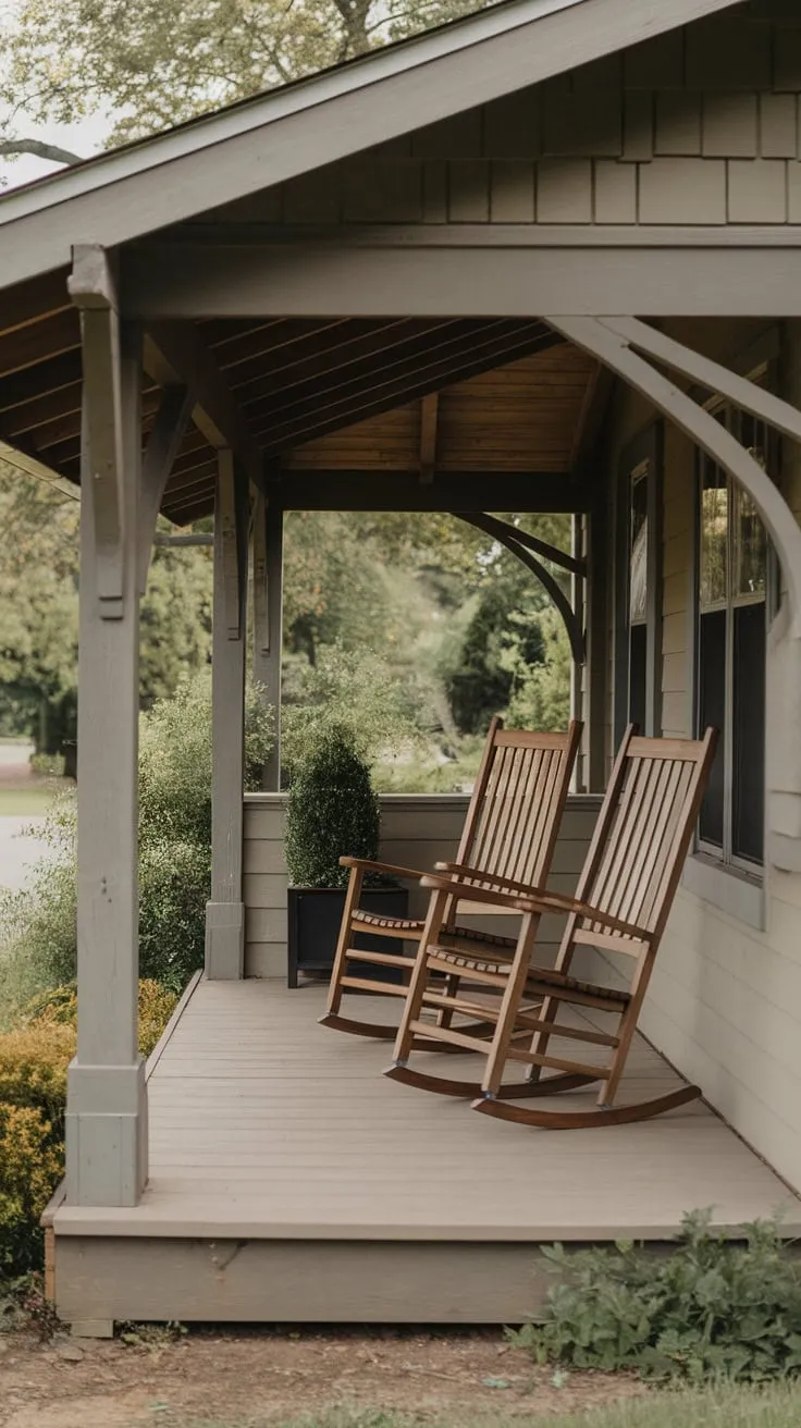 Cozy Craftsman Porch Featuring Rocking Chairs and Scenic Views