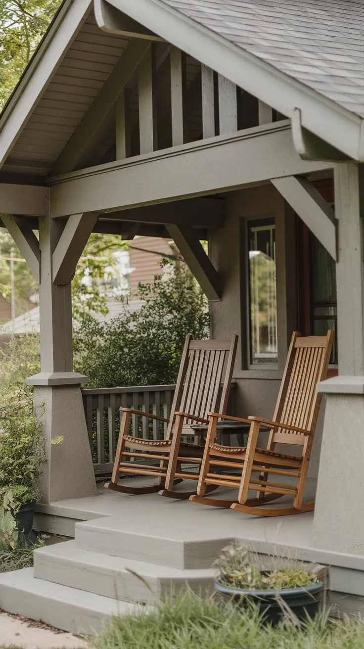 Charming Front Porch with Rocking Chairs and Greenery