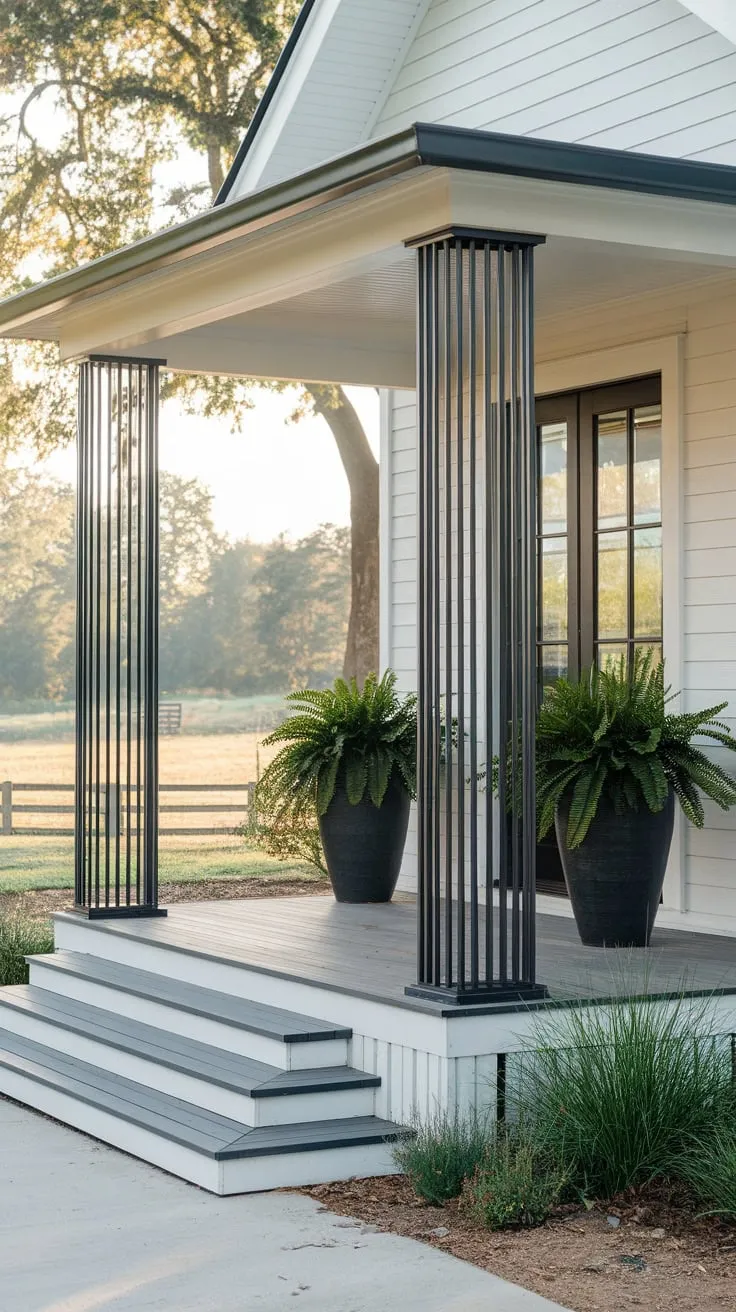 Roofless Charm: Modern Porch with Greenery