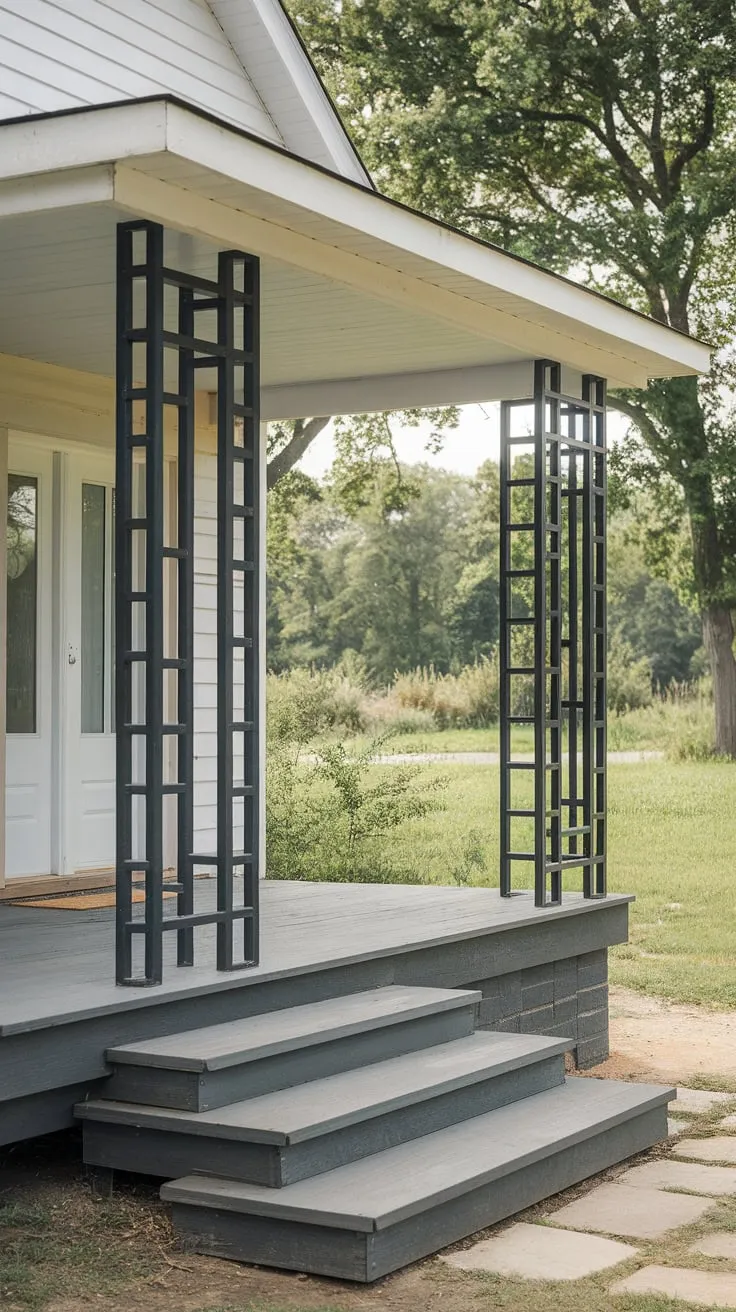 Roofless Charm: Modern Porch with Black Columns