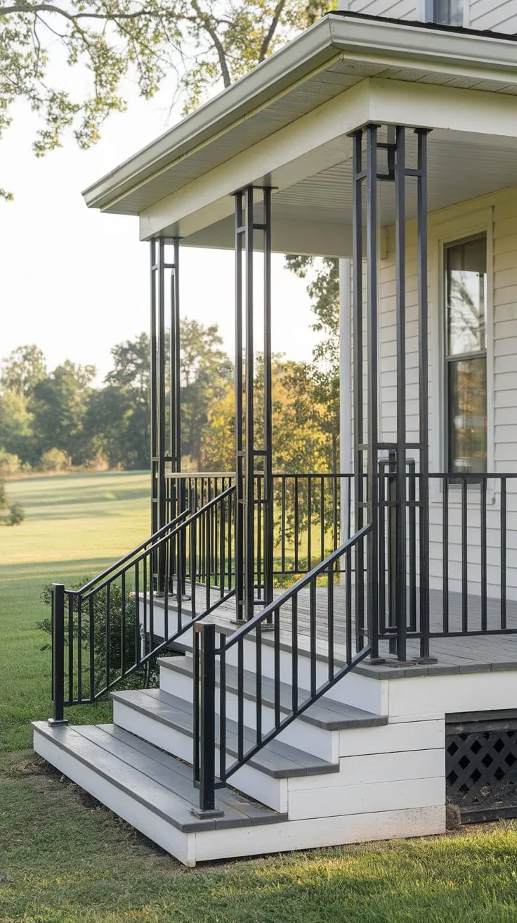 Stylish Open Porch with Black Metal Posts