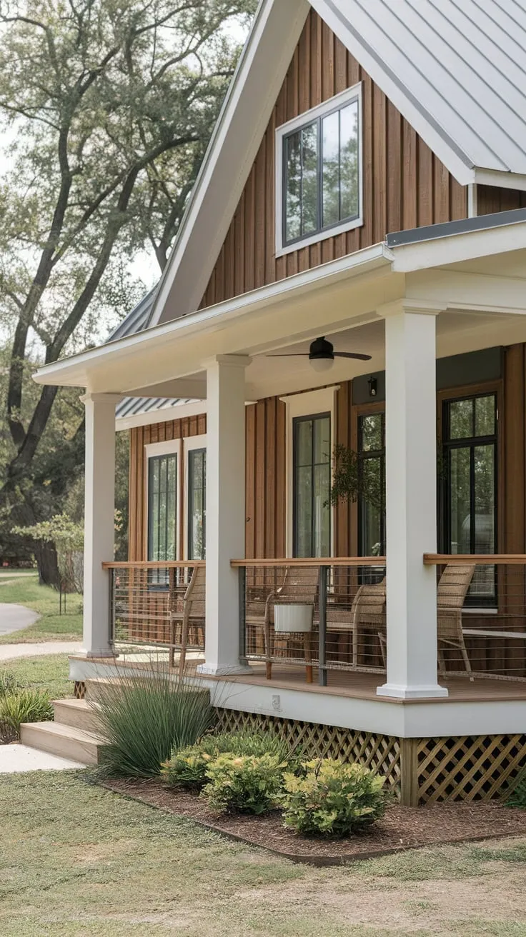 Cozy Front Porch Oasis in a Stylish Farmhouse