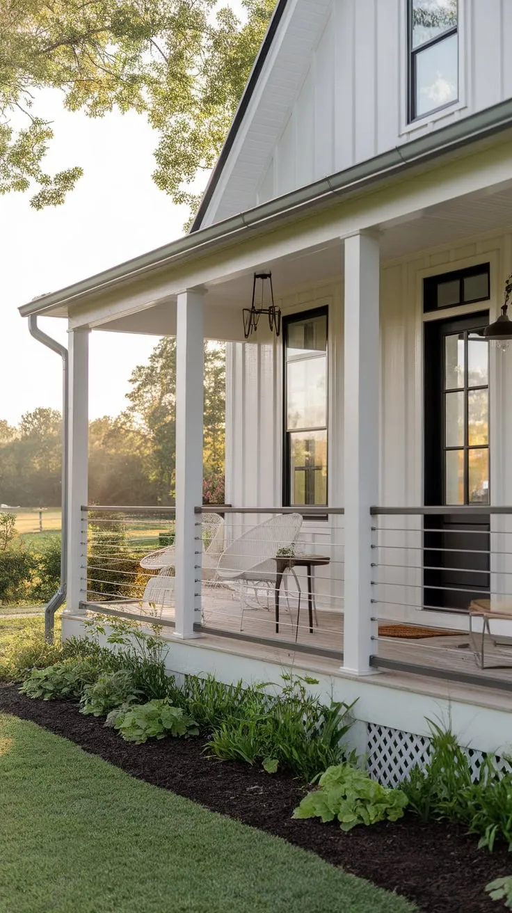 Serene Front Porch Oasis in a Modern Farmhouse