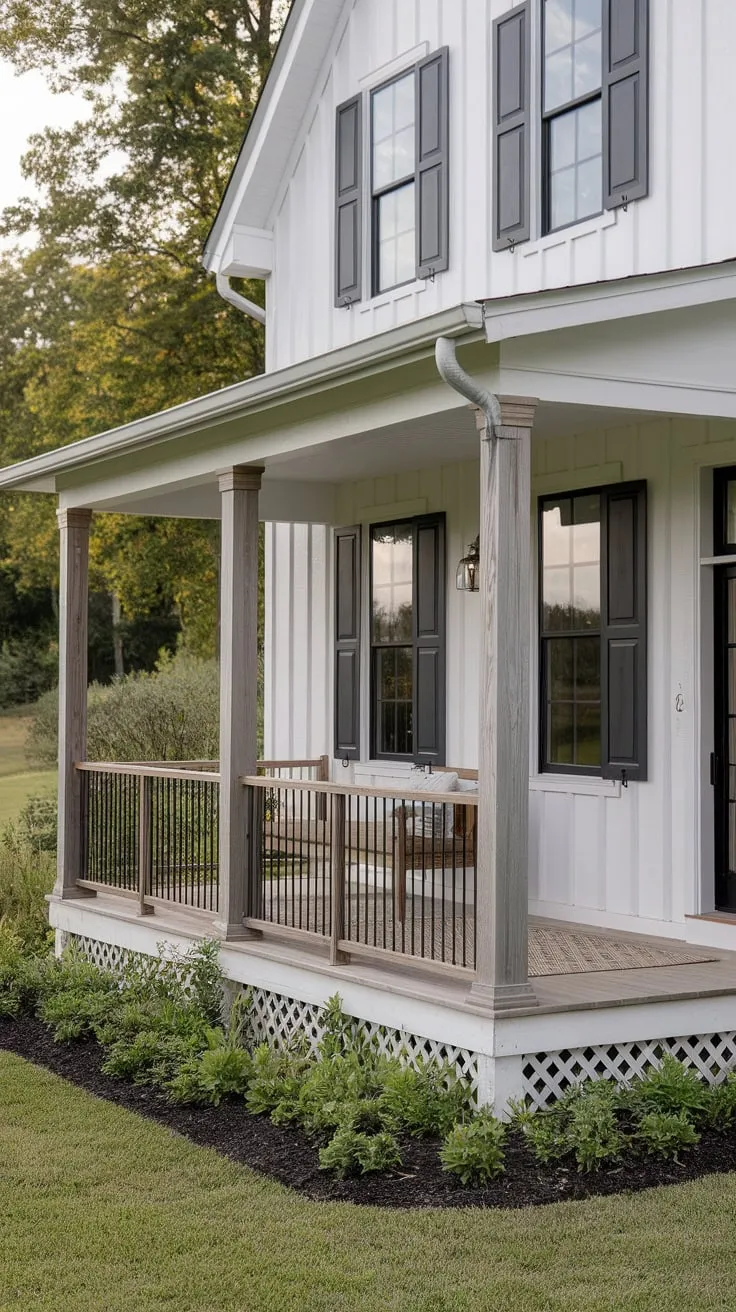 Cozy White Farmhouse Embracing Nature from Its Front Porch