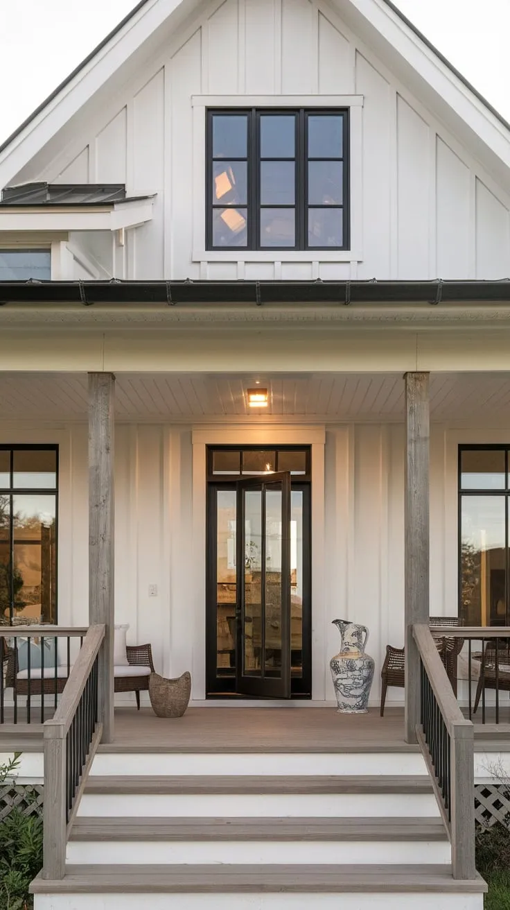 Stylish Front Porch Oasis on a Modern Farmhouse