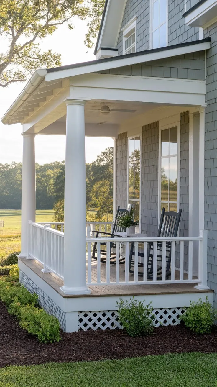 Cozy Front Porch Oasis in a Stylish Farmhouse