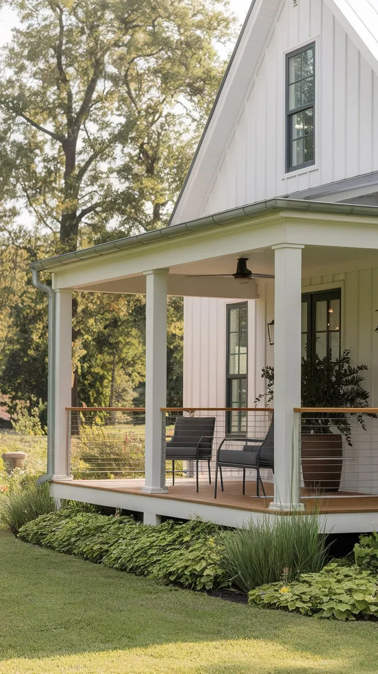 Inviting Front Porch with Lush Green Surroundings