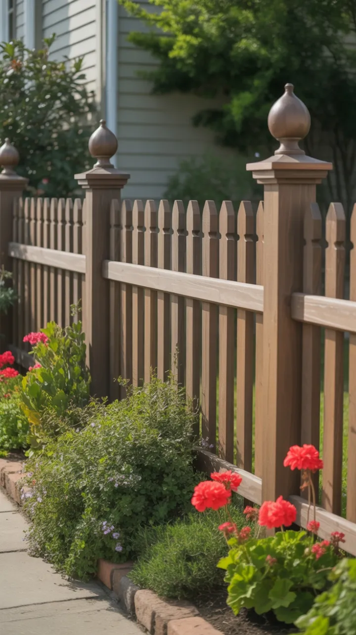 Sunlit Picket Fence and Blooming Front Yard