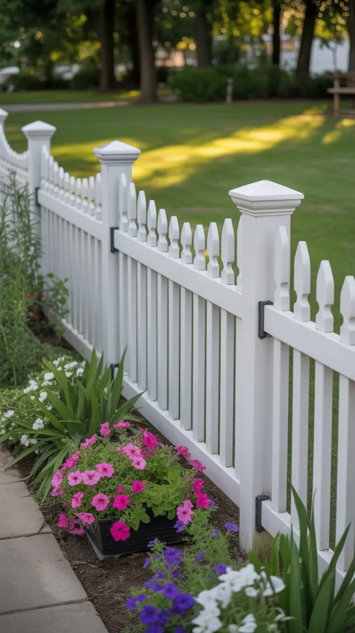 Sunlit Symmetry of a White Picket Garden