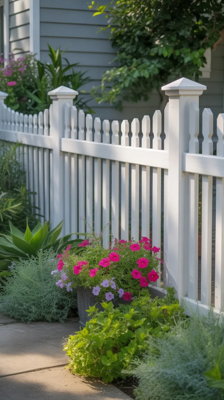 Sunlit Cedar Picket Garden of Lavender and Petunias