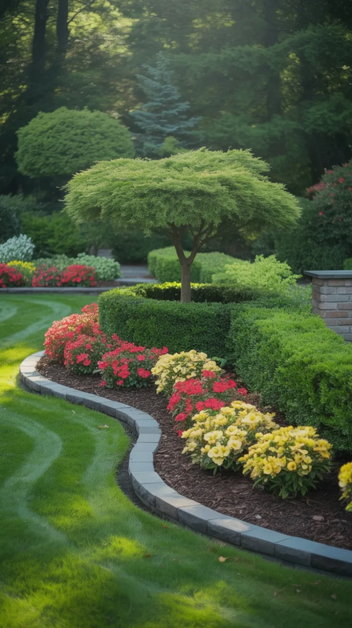 Symmetrical Curb Appeal with Japanese Maple and Colorful Blooms