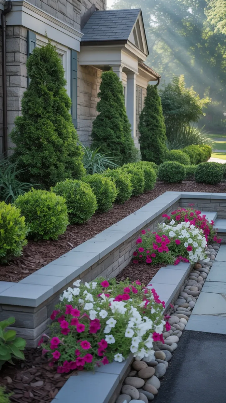 Symmetrical Garden Elegance in Soft Morning Light