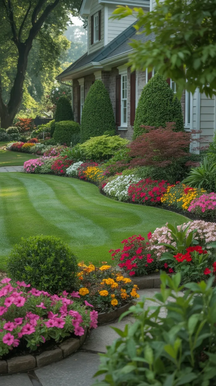 Sunlit Symmetry and Vibrant Curb Appeal