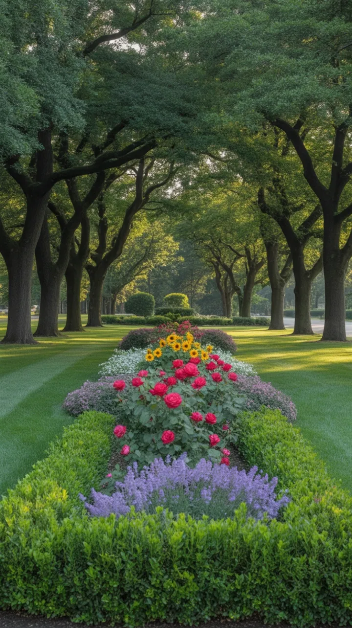 Sunlit Symphony of Roses, Lavender and Sunflowers