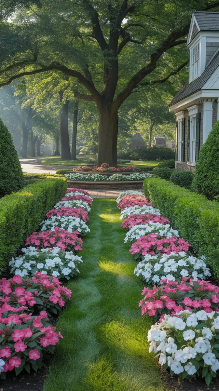 Blooming Symmetry in a Welcoming Colonial Yard