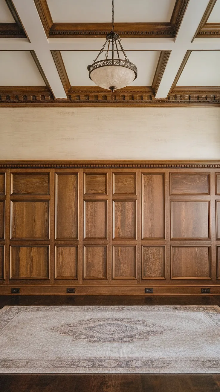 Transform your living space with the grandeur of full wall wainscoting. This high ceiling wainscoting design offers endless wainscoting ideas, showcasing the versatility of wainscoting for living rooms.  From the intricate wainscoting designs and ornate wainscoting trim to the seamless integration with the room's overall aesthetic, this installation is a masterclass in wainscoting.  While this example surpasses traditional half panel wainscoting, it provides inspiration for various styles, including Victorian wainscoting and art deco wainscoting.  Imagine this level of detail in your entryways or hallways!  This is far beyond simple wainscoting wallpaper.