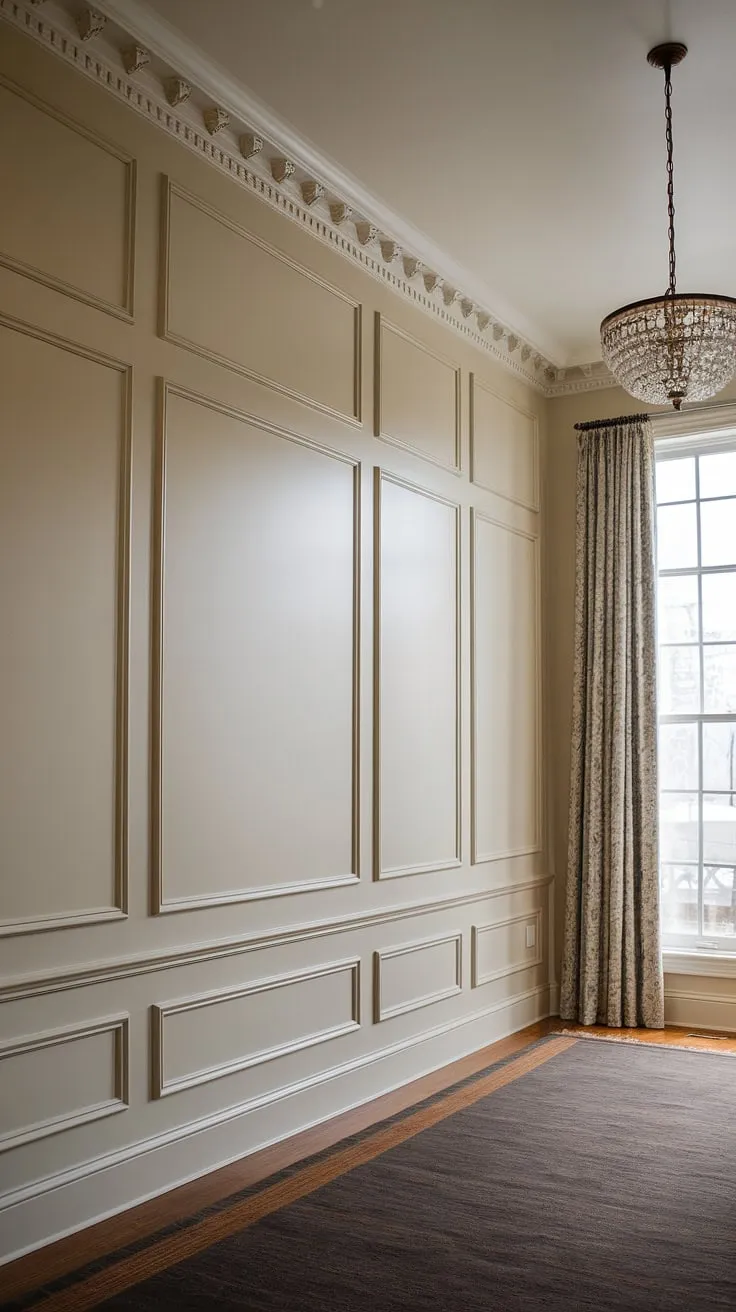 The grandeur of this living room is undeniably enhanced by the dramatic full wall wainscoting.  This isn't your average wainscoting for living rooms; the Victorian wainscoting and its exquisite wainscoting trim elevate the space to new heights.  Exploring wainscoting ideas? This showcases how impactful full-wall coverage can be, even surpassing the visual appeal of half panel wainscoting.  Imagine this level of detail in hallway wainscoting or wainscoting for entryways.  While not art deco wainscoting, the design's richness is undeniable.  This high ceiling wainscoting is a testament to the enduring beauty of classic wainscoting designs.
