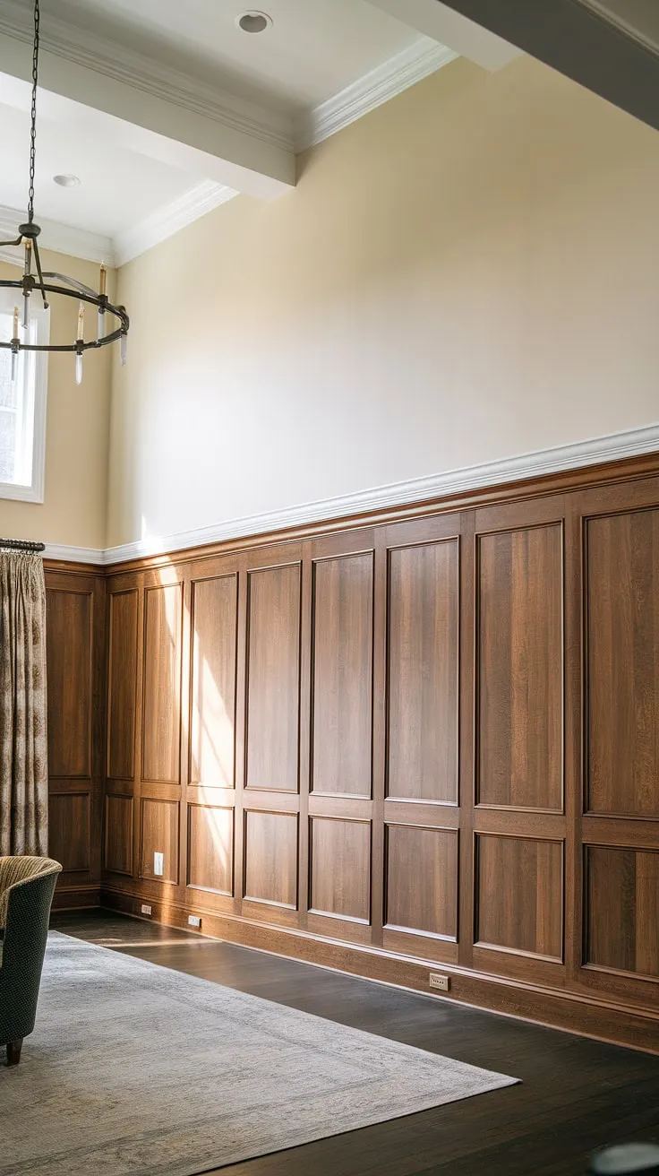 The grandeur of this high ceiling wainscoting is undeniable.  This full wall wainscoting installation transforms the space, offering endless wainscoting ideas for those seeking a statement piece.  While many consider half panel wainscoting, this design proves the power of a full-height approach.  The exquisite wainscoting trim perfectly complements the light walls, creating a sophisticated atmosphere.  Whether you're planning wainscoting for living rooms, hallway wainscoting, or even wainscoting for entryways, this image provides inspiration beyond wainscoting wallpaper.  The subtle elegance avoids overt Victorian wainscoting or Art Deco wainscoting styles, offering a timeless appeal.