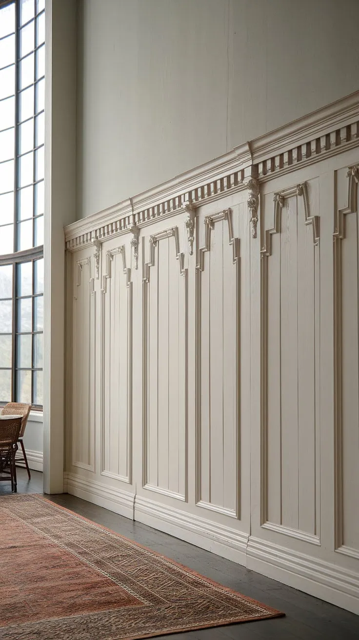 The grandeur of this high ceiling wainscoting is undeniable.  This full wall wainscoting, a showcase of Victorian wainscoting, transforms the room with its refined elegance.  From wainscoting ideas to wainscoting designs, this installation offers inspiration for any home.  The choice of white wainscoting panels against the soft gray is a perfect example of wainscoting for living rooms, equally suitable for hallway wainscoting or wainscoting for entryways.  The meticulous wainscoting trim completes the look.  While not art deco wainscoting, it shares a similar commitment to detail.  This is a far cry from simple wainscoting wallpaper; this is a statement piece.  Consider this a lesson in half panel wainscoting, even though it's a full wall treatment.