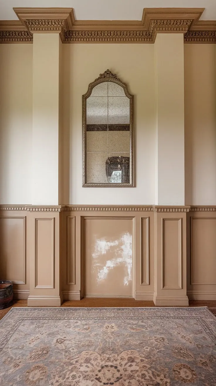 The grandeur of this space is defined by its stunning full wall wainscoting.  This Victorian wainscoting, reaching the high ceiling, is a testament to exquisite wainscoting designs.  The carefully chosen wainscoting trim elevates the entire room, providing inspiration for wainscoting ideas in living rooms, hallways, and entryways.  This showcases how high ceiling wainscoting can transform a space, surpassing the limitations of half panel wainscoting.  While not art deco wainscoting, its timeless elegance speaks volumes.  This is a perfect example of how impactful wainscoting for living rooms can be, proving that sometimes, the most striking designs don't require wainscoting wallpaper.