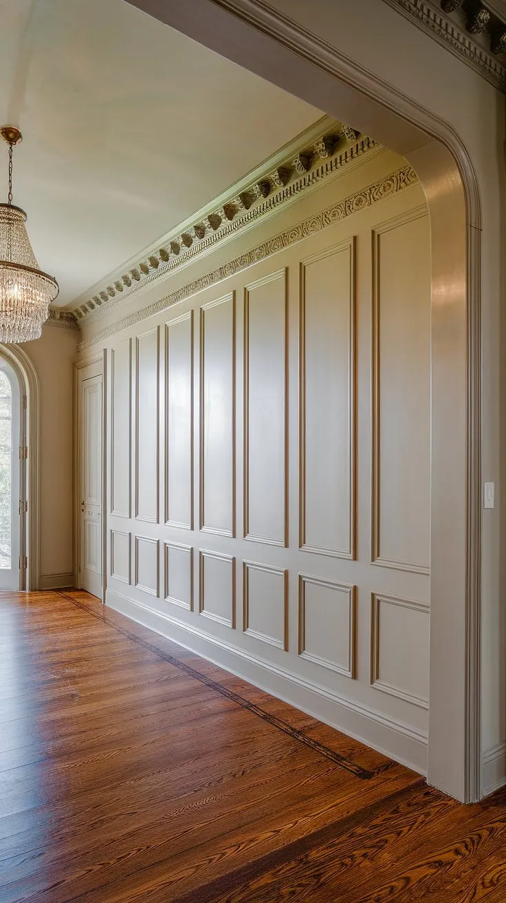 From floor to high ceiling, this full wall wainscoting is a testament to Victorian wainscoting's enduring charm.  The detailed wainscoting designs and wainscoting trim create a breathtaking focal point, offering inspiration for your own wainscoting ideas.  Perfect for a living room, hallway, or entryway, this installation demonstrates how full wall wainscoting can elevate any space.  While this example surpasses the typical half panel wainscoting, it showcases the versatility of wainscoting for living rooms and beyond.  A luxurious alternative to wainscoting wallpaper, this design is a lesson in high ceiling wainscoting and a subtle nod to art deco wainscoting's refined aesthetic.