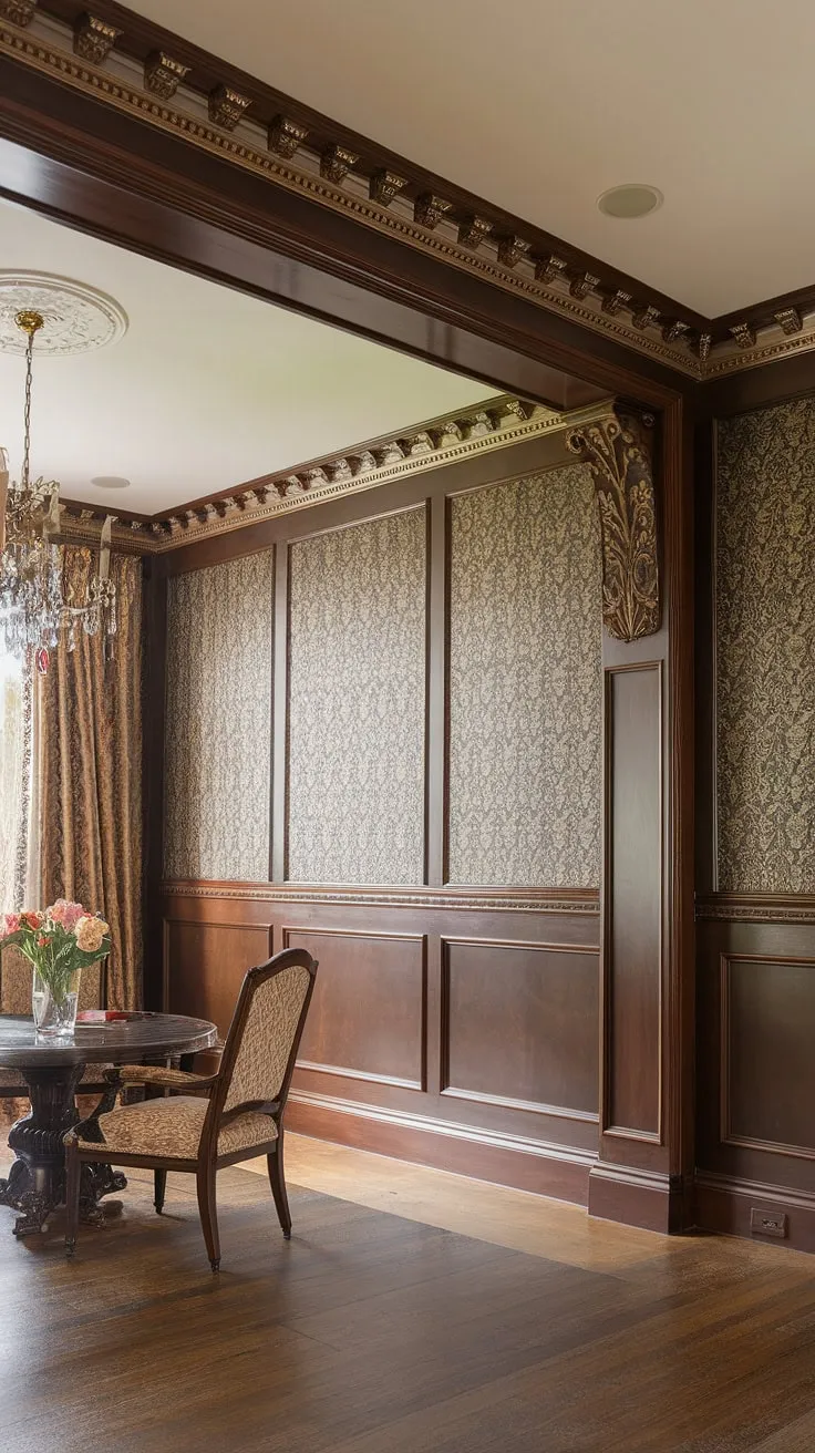 This living room's dramatic high ceiling is perfectly complemented by the rich, dark wood of the full wall wainscoting, showcasing exquisite Victorian wainscoting designs.  The intricate carvings and wainscoting wallpaper combination offer endless wainscoting ideas for living rooms, entryways, and even hallways.  Consider this a masterclass in wainscoting for living rooms, demonstrating how half panel wainscoting can transform a space.  The wainscoting trim adds the perfect finishing touch.