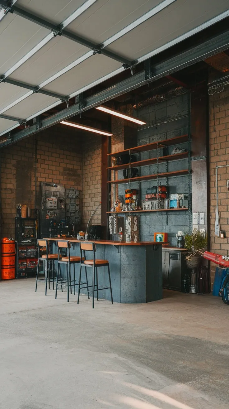 Industrial chic meets casual cool in this garage bar, blending raw materials with a welcoming social space