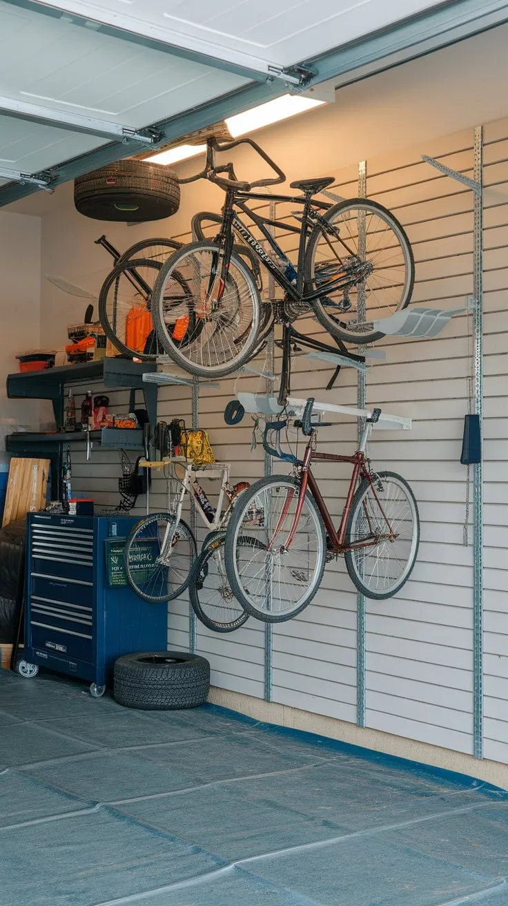 Reclaim your garage floor space with a sleek wall-mounted bike storage system.